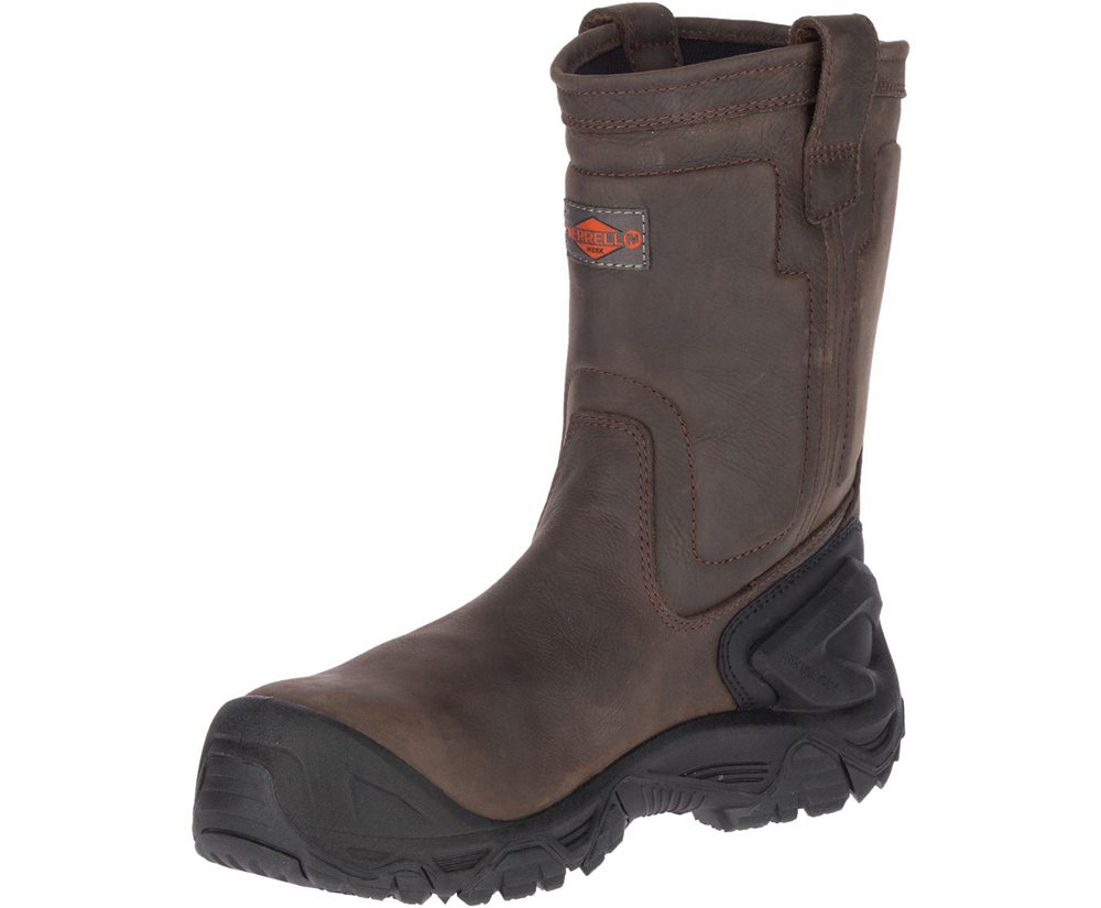 Merrell Work Boots Brown - Strongfield Leather Pull On Waterproof Comp Toe Wide Width - Mens 91WMXLS